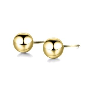 NWT 8mm Classic Gold Ball Stud Earrings Stainless Steel